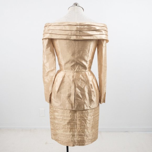 Vintage 80s 8 Formal Skirt Suit Dress Set Gold - Picture 10 of 15